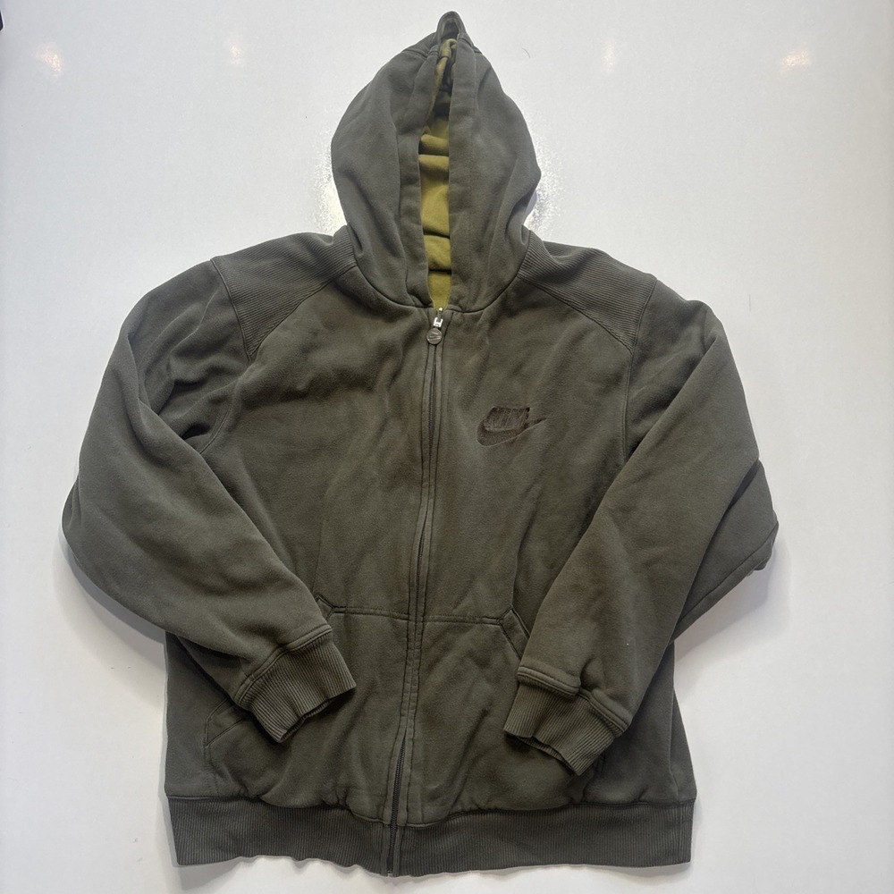 Vintage Nike Sportswear Zip Heavy Hoodie Mens Large Olive Green Swoosh Y2K